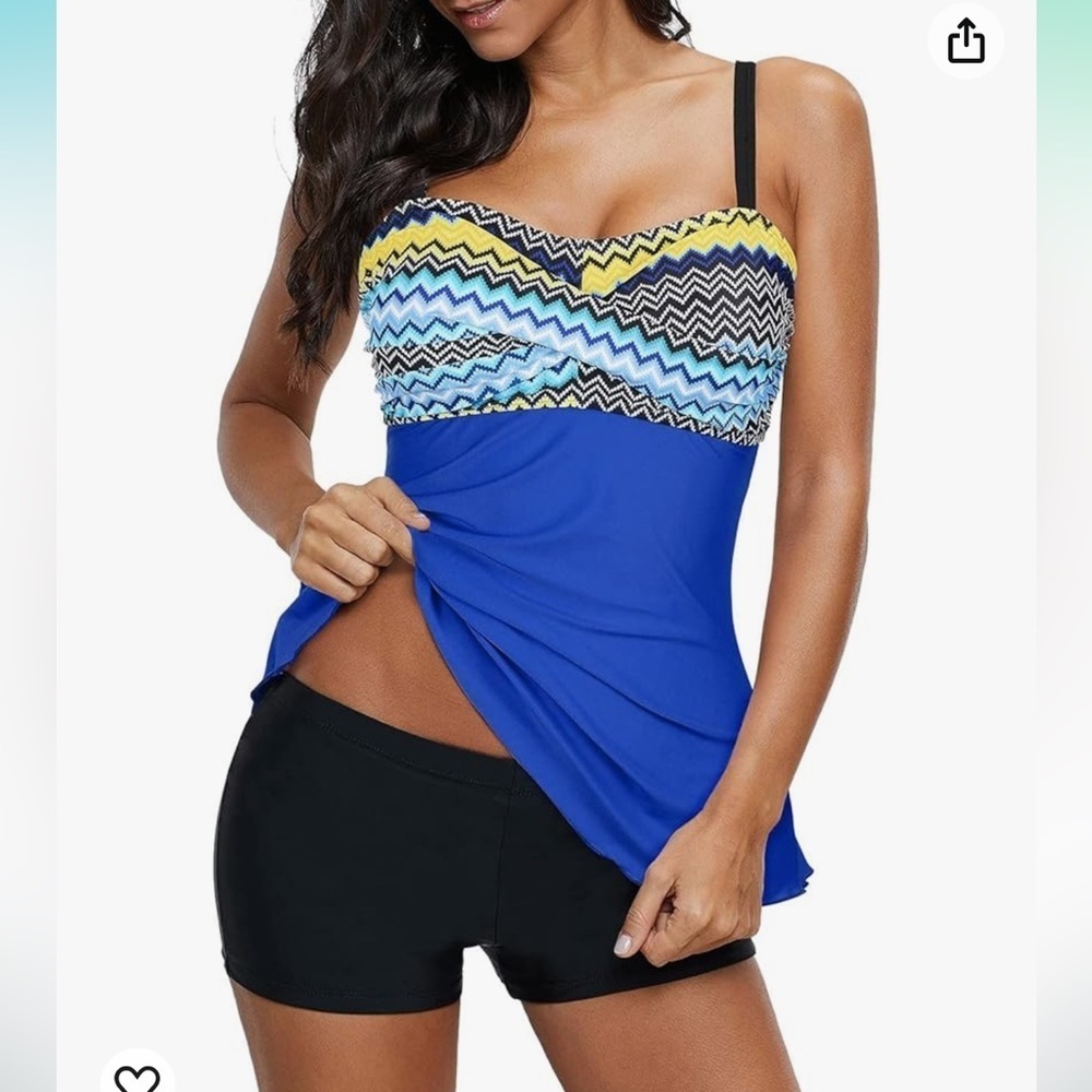 Amazon Women's Blue and Yellow Bikini Set